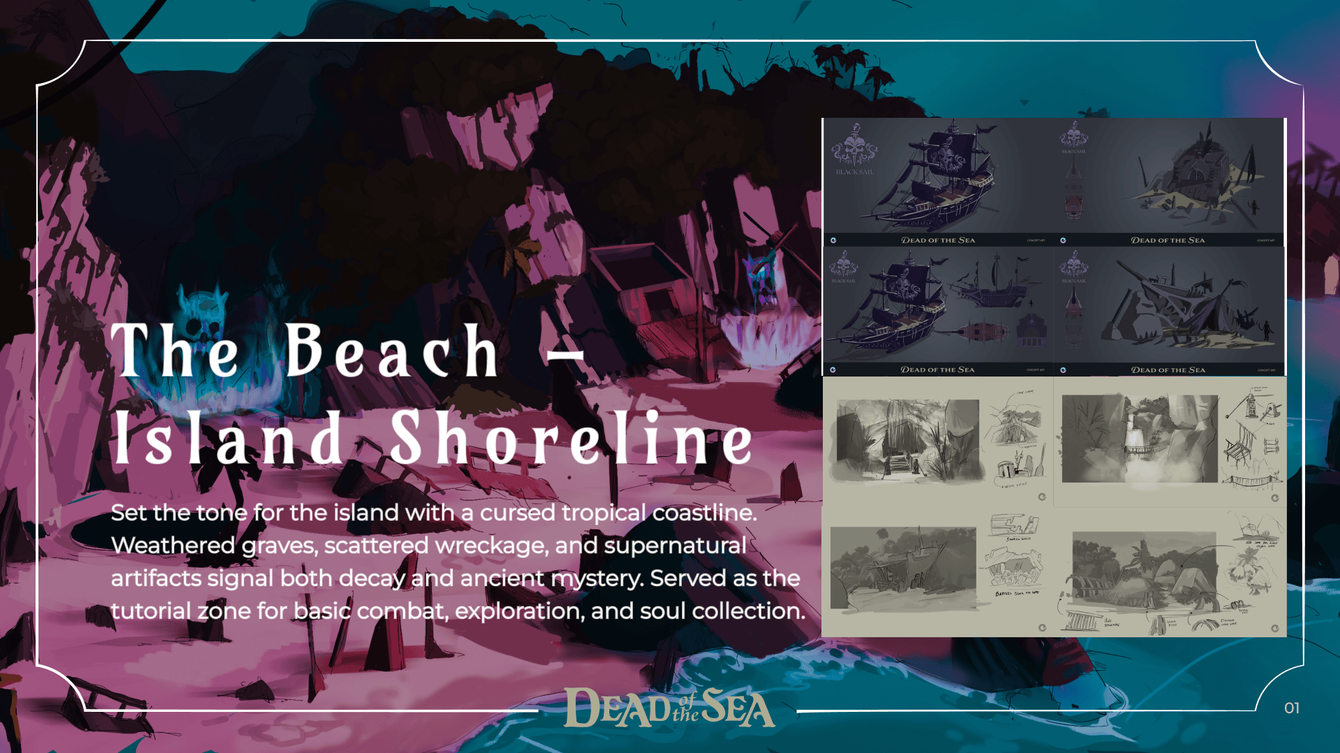 Shoreline concept board with location references for Dead of the Sea